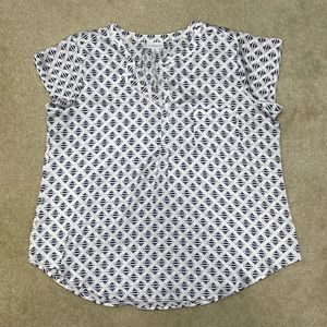 Liz Clairborne - White Blouse with Blue Accents - Size XL